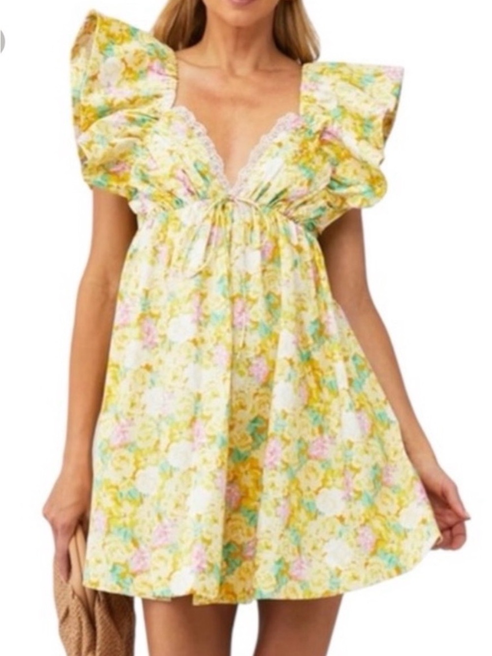 For Love & Lemons Yellow Floral Mini Dress